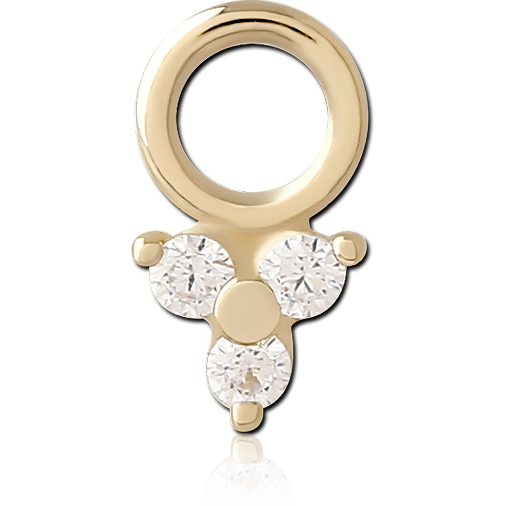 14K SOLID GOLD CHARM - JEWELED TRINITY