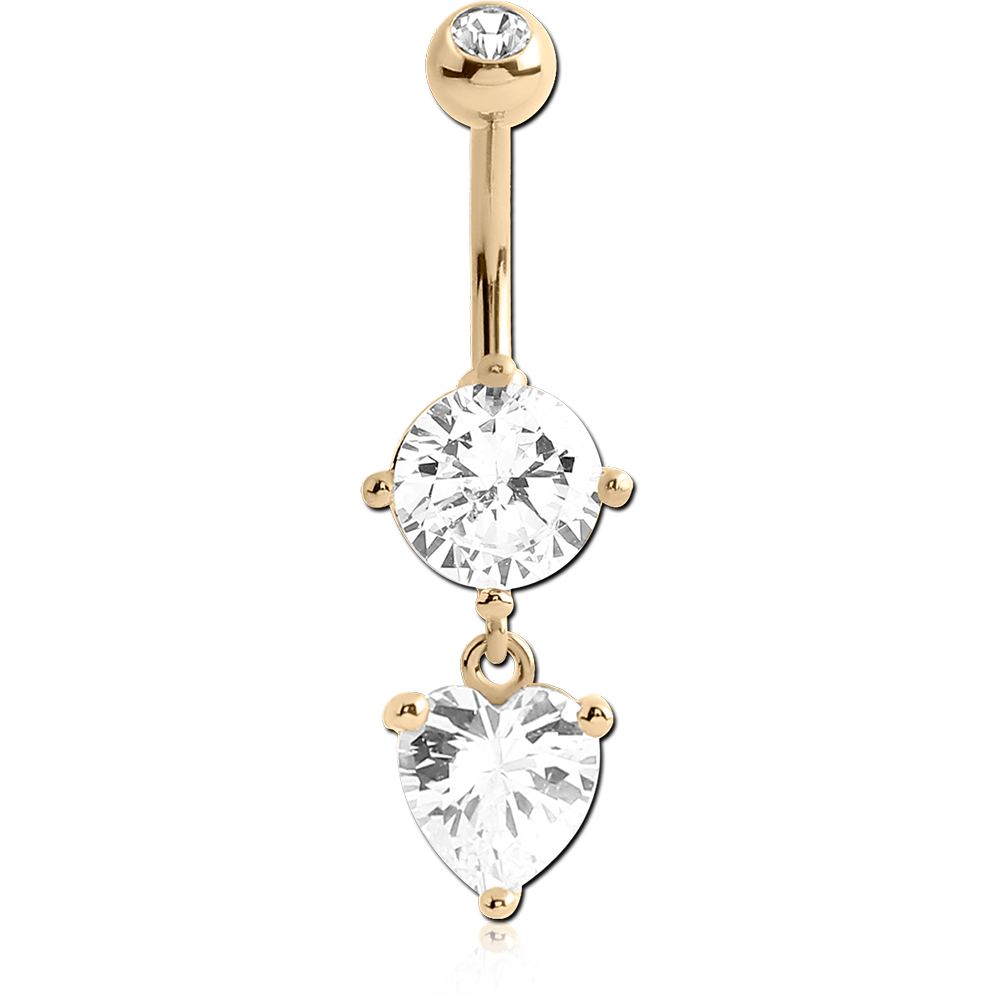 14K SOLID GOLD TRIPLE JEWELED BELLY RING - HEART
