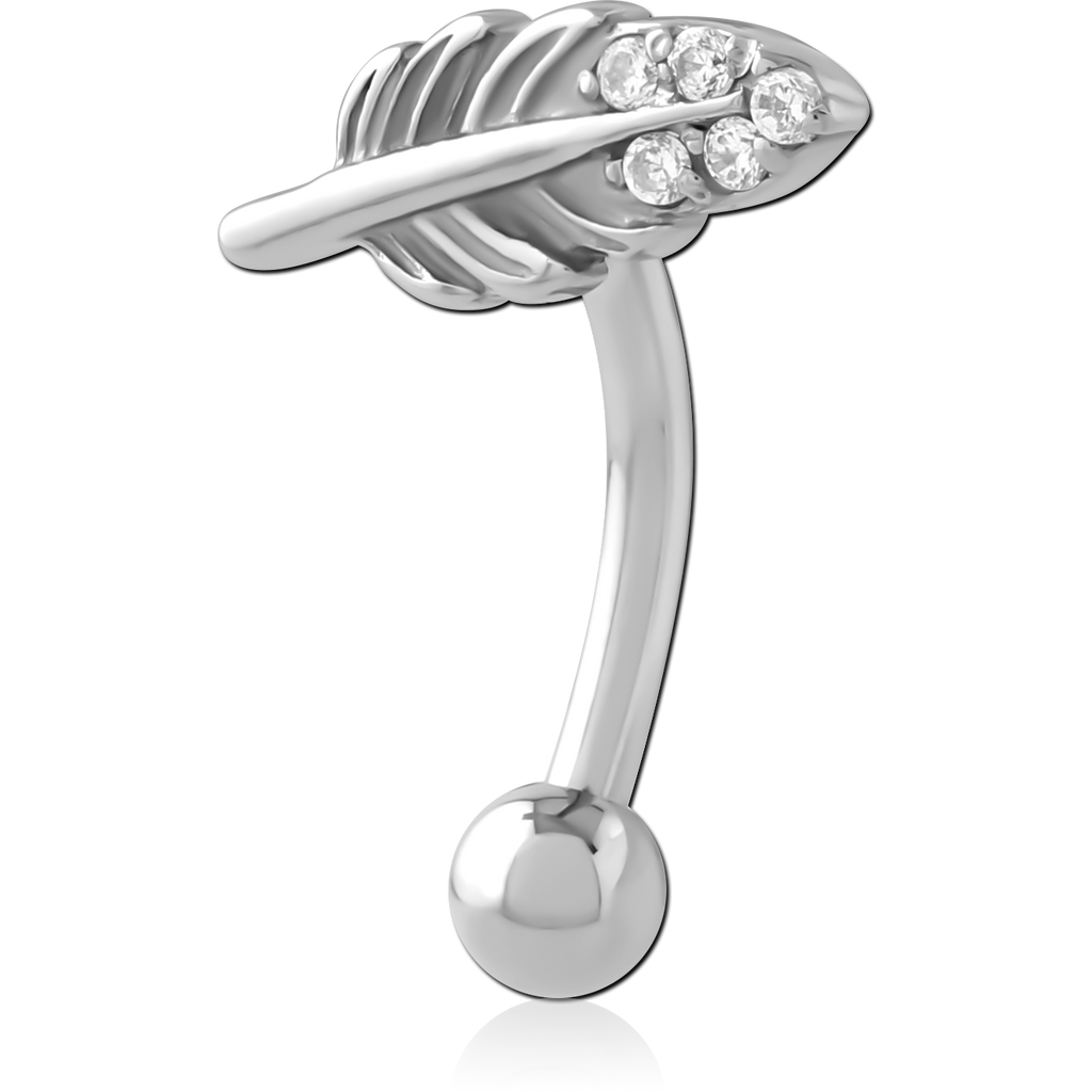 316L SURGICAL STEEL CURVED MICRO BARBELL WRAPPED LEAF TOP CLEAR GEMS
