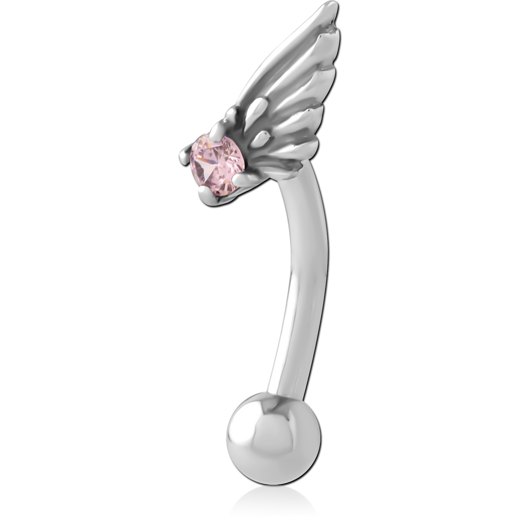 316L SURGICAL STEEL CURVED MICRO BARBELL SINGLE WING PINK GEM