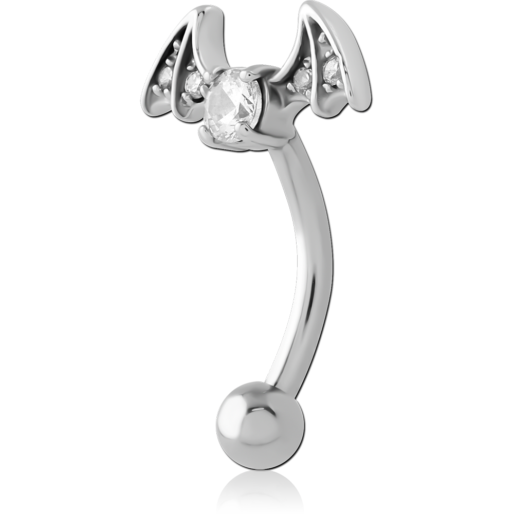 316L SURGICAL STEEL CURVED MICRO BARBELL BAT WINGS CLEAR GEM