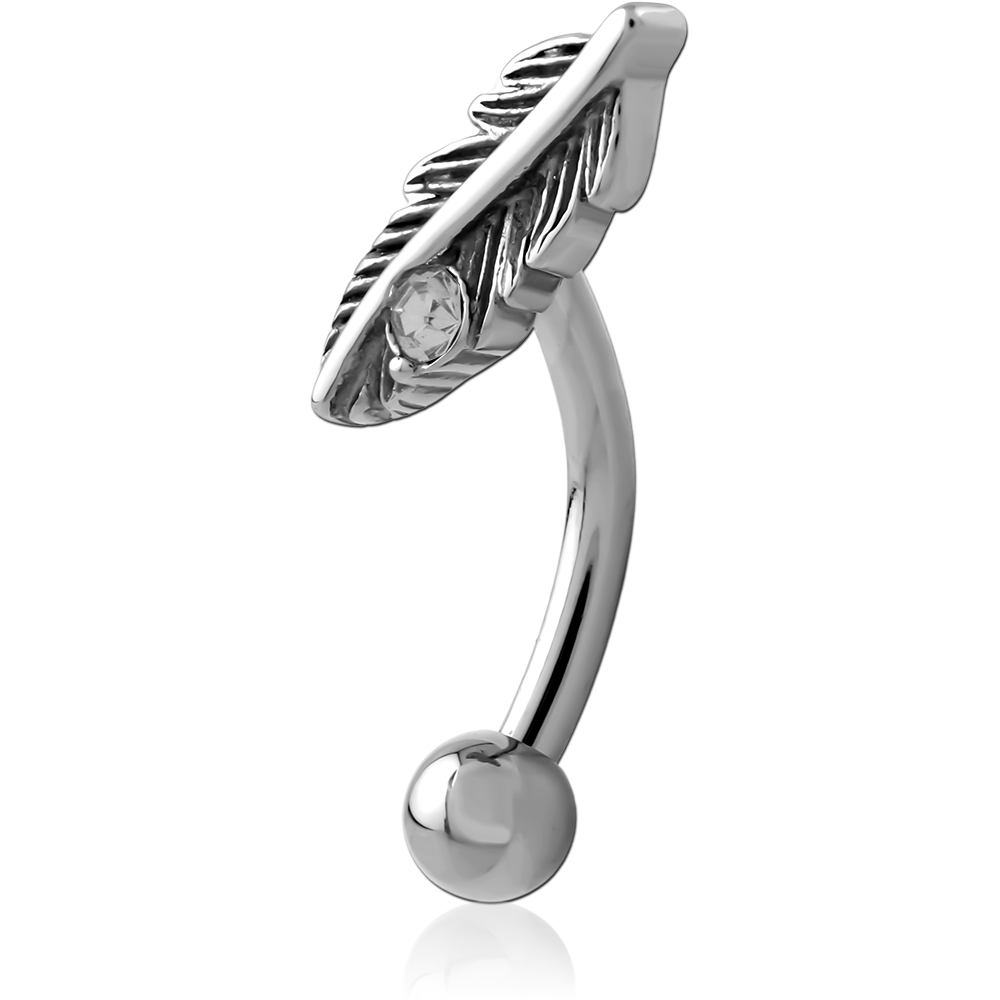 316L SURGICAL STEEL CURVED MICRO BARBELL TEXTURED LEAF BEZEL GEM