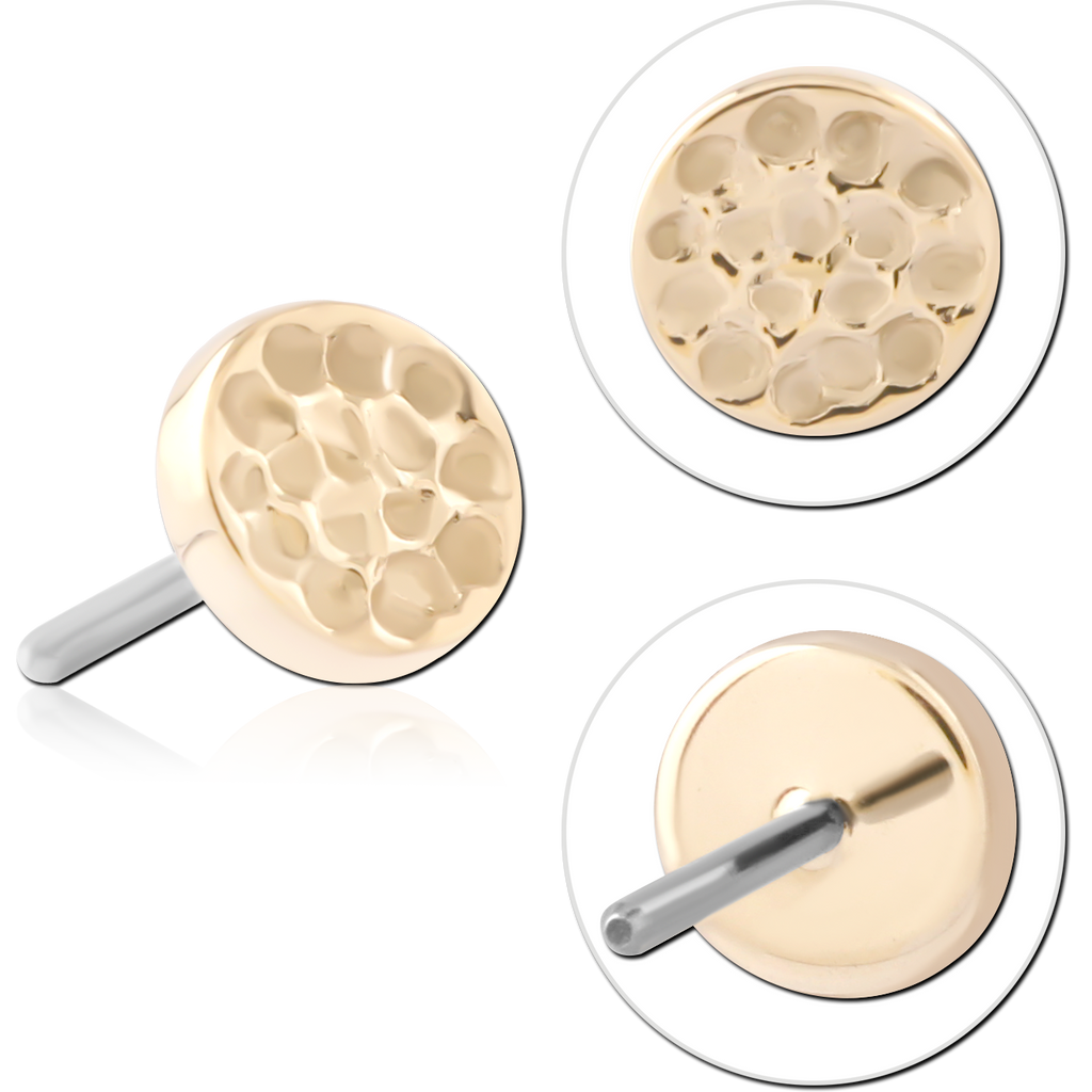14K SOLID GOLD THREADLESS ATTACHMENT - HAMMERED DISC