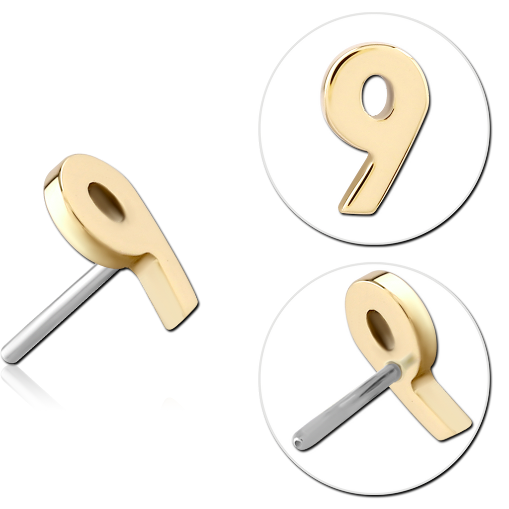 14K SOLID GOLD THREADLESS ATTACHMENT - NUMBER NINE / 9