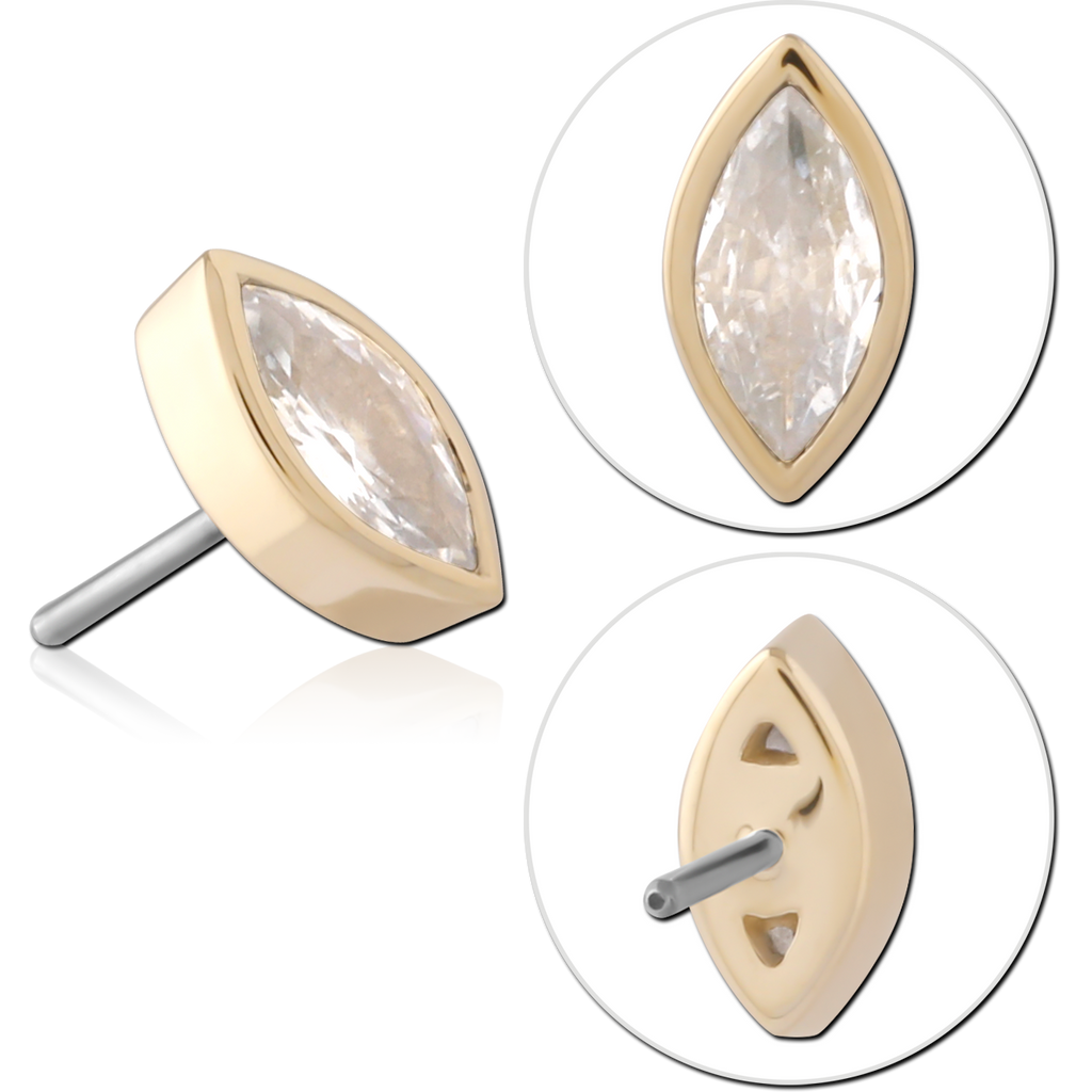 14K SOLID GOLD THREADLESS ATTACHMENT - JEWELED MARQUISE