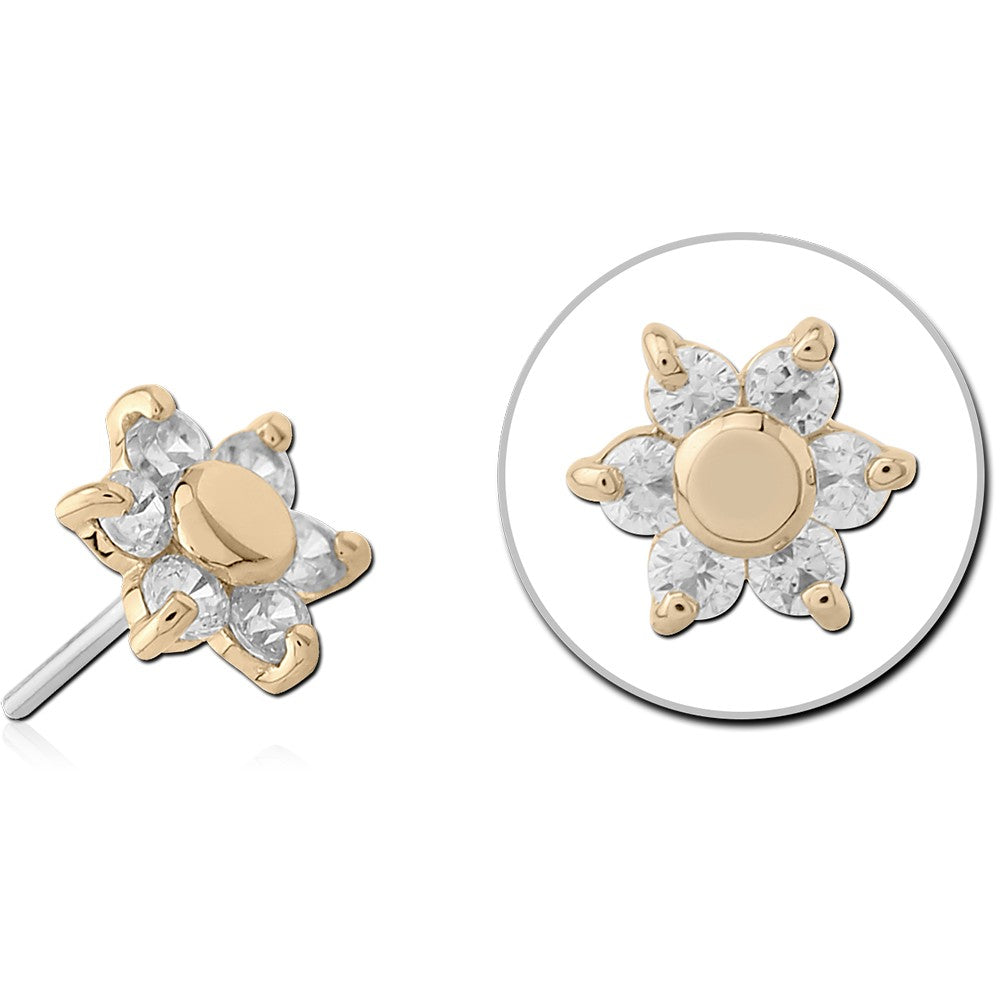 14K SOLID GOLD THREADLESS ATTACHMENT - JEWELED FLOWER