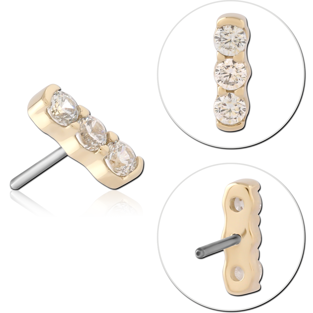 14K SOLID GOLD THREADLESS ATTACHMENT - TRIPLE JEWEL