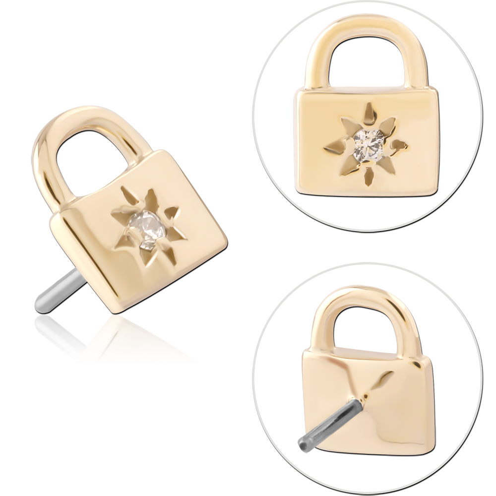 14K SOLID GOLD THREADLESS ATTACHMENT - JEWELED LOCK