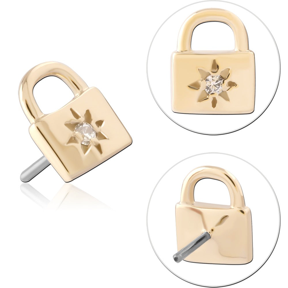 14K SOLID GOLD THREADLESS ATTACHMENT - JEWELED LOCK