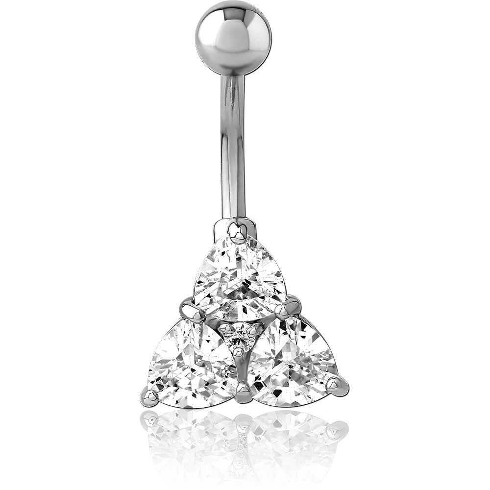 14G SURGICAL STEEL CZ BELLY RING  - TRIPLE CLUSTER