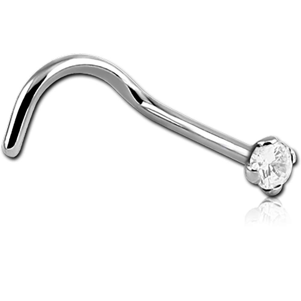 18K SOLID WHITE GOLD JEWELED CURVED NOSE SCREW