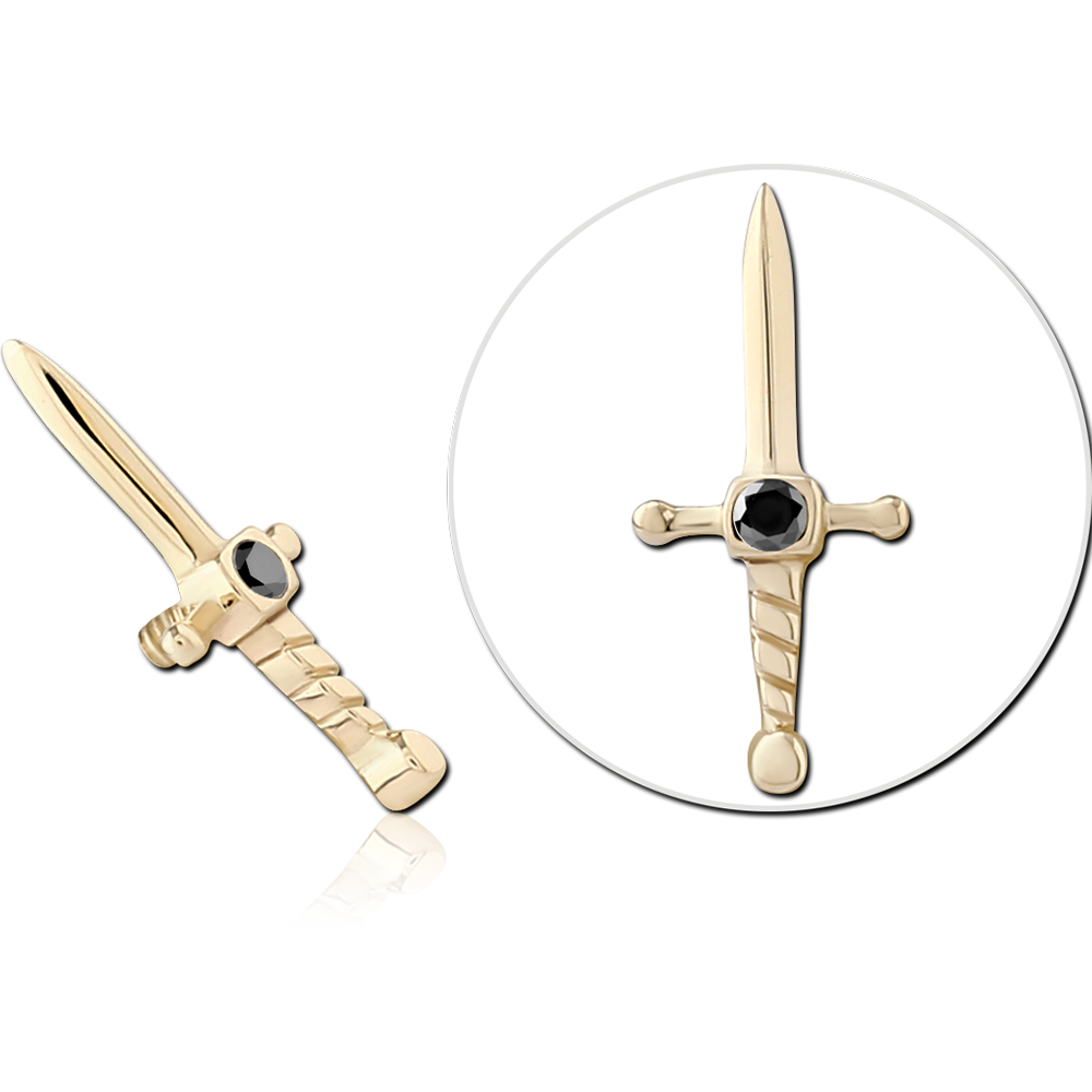 14K SOLID GOLD 16G ATTACHMENT - JEWELED DAGGER