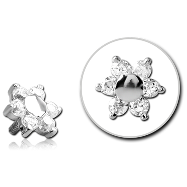 14K SOLID WHITE GOLD 16G ATTACHMENT - JEWELED FLOWER