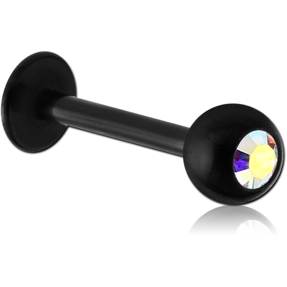 16G BLACK PVD COATED SURGICAL STEEL JEWELED LABRET - 2.5MM