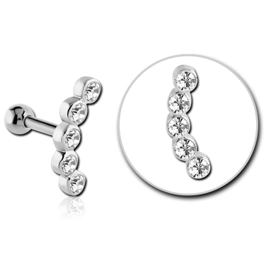 16G SURGICAL STEEL CARTILAGE BARBELL - JEWELED CURVE