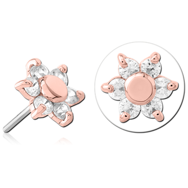 14K SOLID ROSE GOLD THREADLESS ATTACHMENT - JEWELED FLOWER