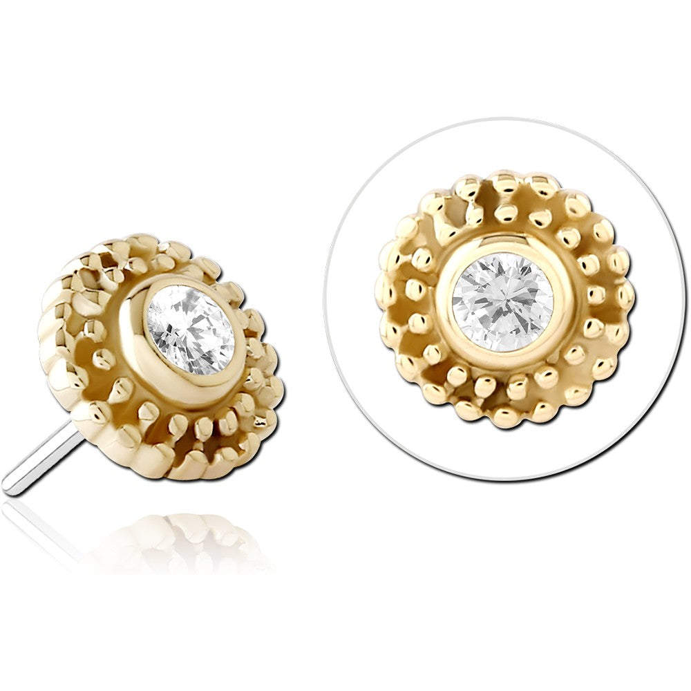 14K SOLID GOLD THREADLESS ATTACHMENT - JEWELED FILIGREE DISC