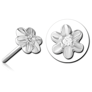 14K SOLID WHITE GOLD THREADLESS ATTACHMENT - JEWELED FLOWER