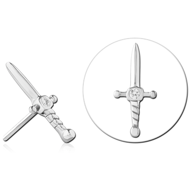 14K SOLID WHITE GOLD THREADLESS ATTACHMENT - JEWELED DAGGER