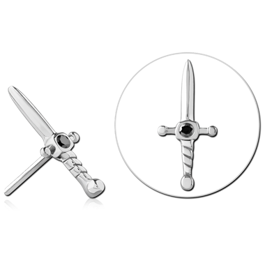 14K SOLID WHITE GOLD THREADLESS ATTACHMENT - JEWELED DAGGER