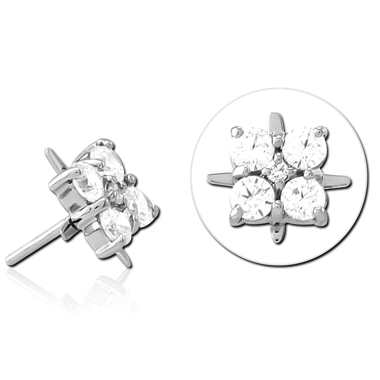14K SOLID WHITE GOLD THREADLESS ATTACHMENT - JEWELED QUAD