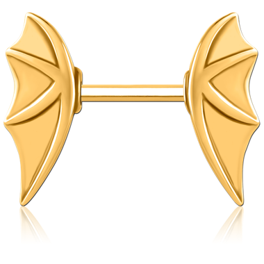 GOLD PVD COATED SURGICAL STEEL NIPPLE BARBELL - WINGS