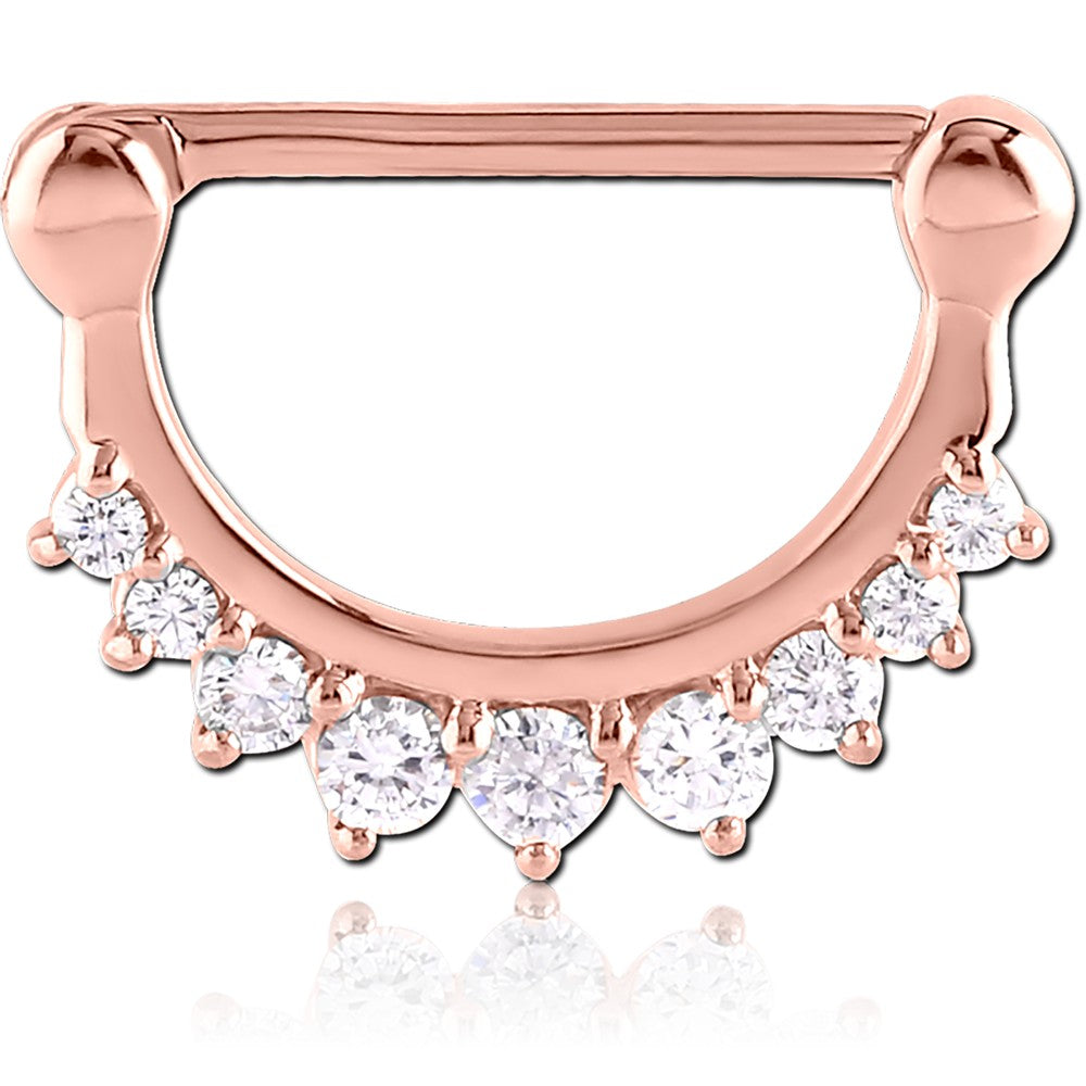 14G ROSE GOLD PVD COATED SURGICAL STEEL NIPPLE CLICKER - CROWN JEWEL