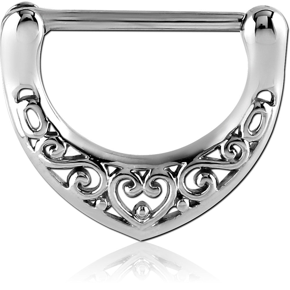 14G SURGICAL STEEL NIPPLE CLICKER - HEART FILIGREE