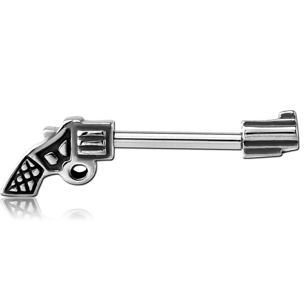 14G SURGICAL STEEL NIPPLE BARBELL - PISTOL