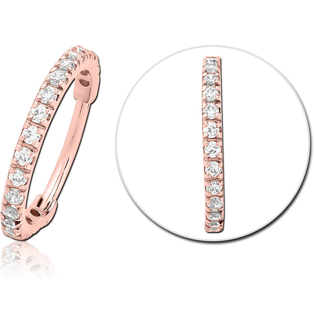 16G ROSE GOLD PVD COATED SURGICAL STEEL JEWELED CLICKER RING