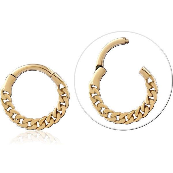 ZIRCON GOLD PVD COATED SURGICAL STEEL CLICKER RING - CHAIN LINK