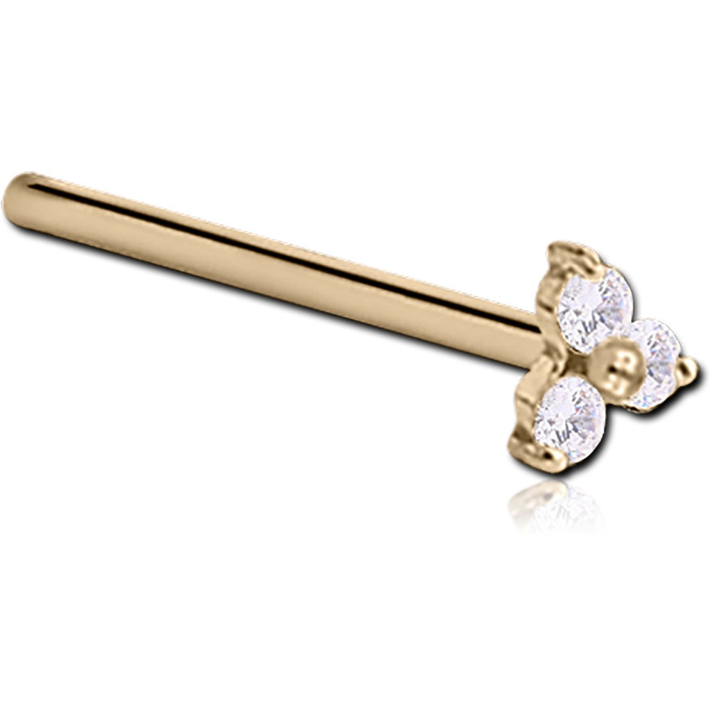 18K SOLID GOLD NOSE POST - JEWELED TRINITY