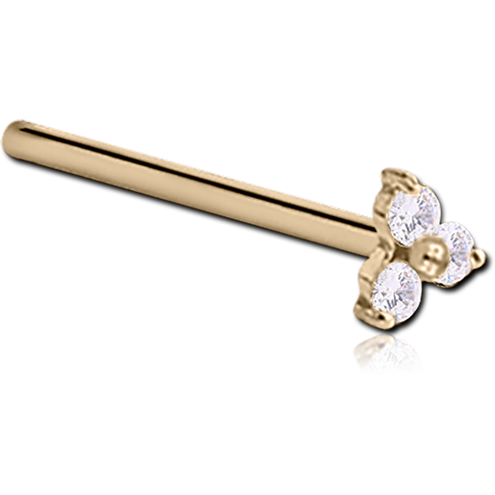 18K SOLID GOLD NOSE POST - JEWELED TRINITY