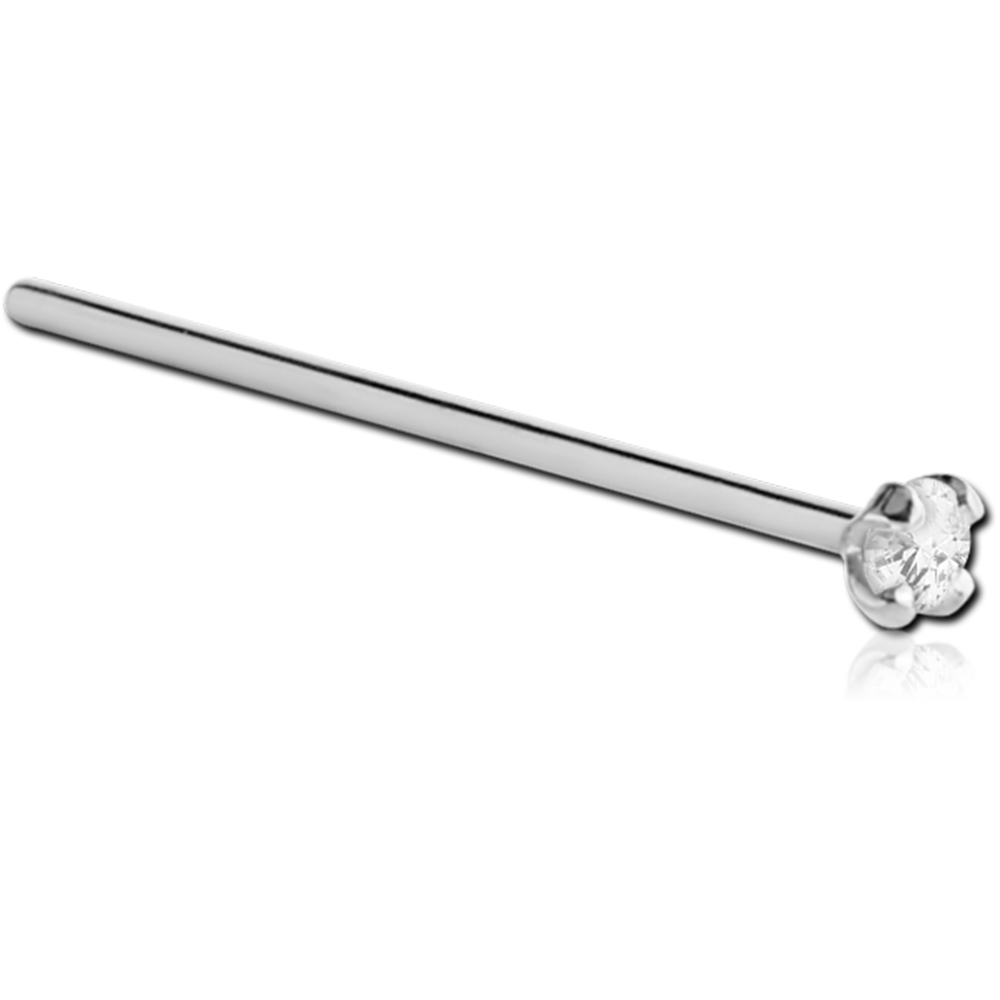 18K SOLID WHITE GOLD JEWELED NOSE POST