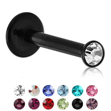 16G BLACK PVD COATED SURGICAL STEEL INTERNALLY THREADED JEWELED LABRET - 2MM