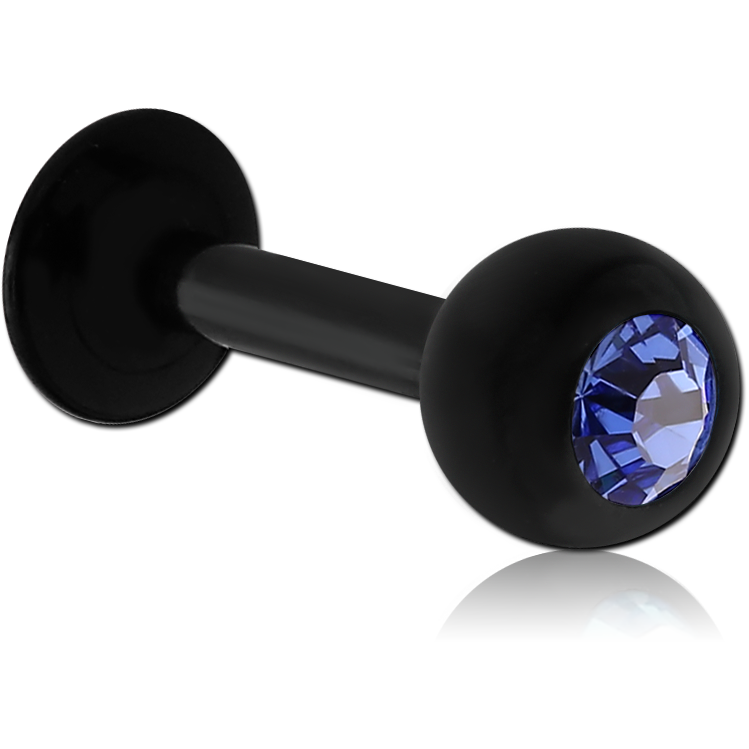 14G BLACK PVD COATED SURGICAL STEEL JEWELED LABRET