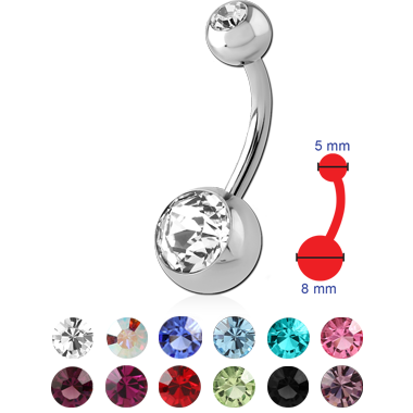 14G SURGICAL STEEL JEWELED BELLY RING - 5MM/8MM