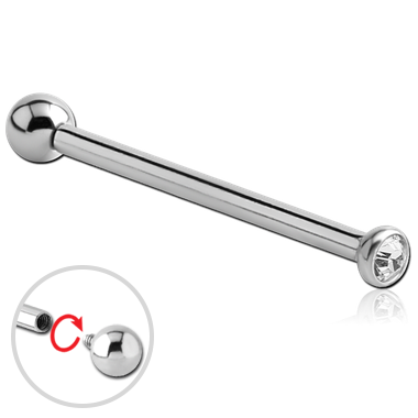 14G SURGICAL STEEL INTERNALLY THREADED JEWELED BARBELL