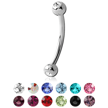 16G SURGICAL STEEL TOP JEWELED CURVED BARBELL