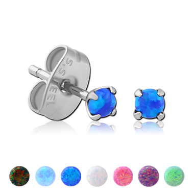 SURGICAL STEEL EAR STUDS - ROUND OPAL