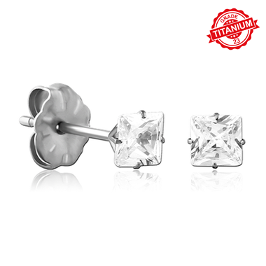 TITANIUM EAR STUDS - SQUARE JEWEL