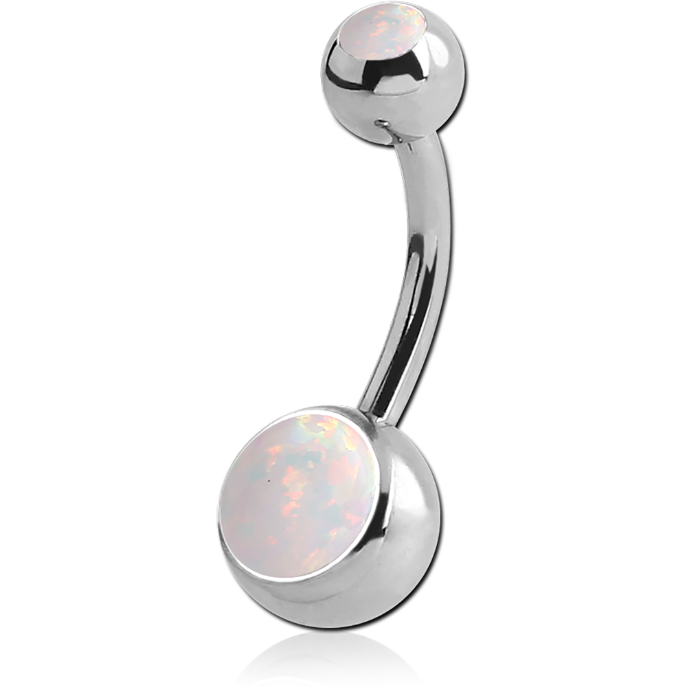 14G SURGICAL STEEL INTERNALLY THREADED OPAL JEWELED BELLY RING