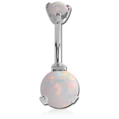 14G SURGICAL STEEL INTERNALLY THREADED OPAL JEWELED BELLY RING