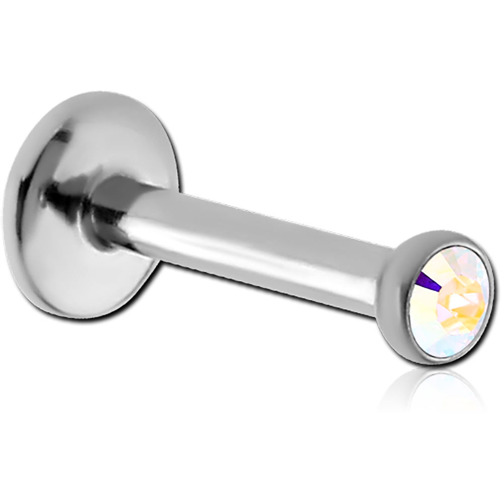 16G SURGICAL STEEL INTERNALLY THREADED JEWELED LABRET - 2MM BEZEL