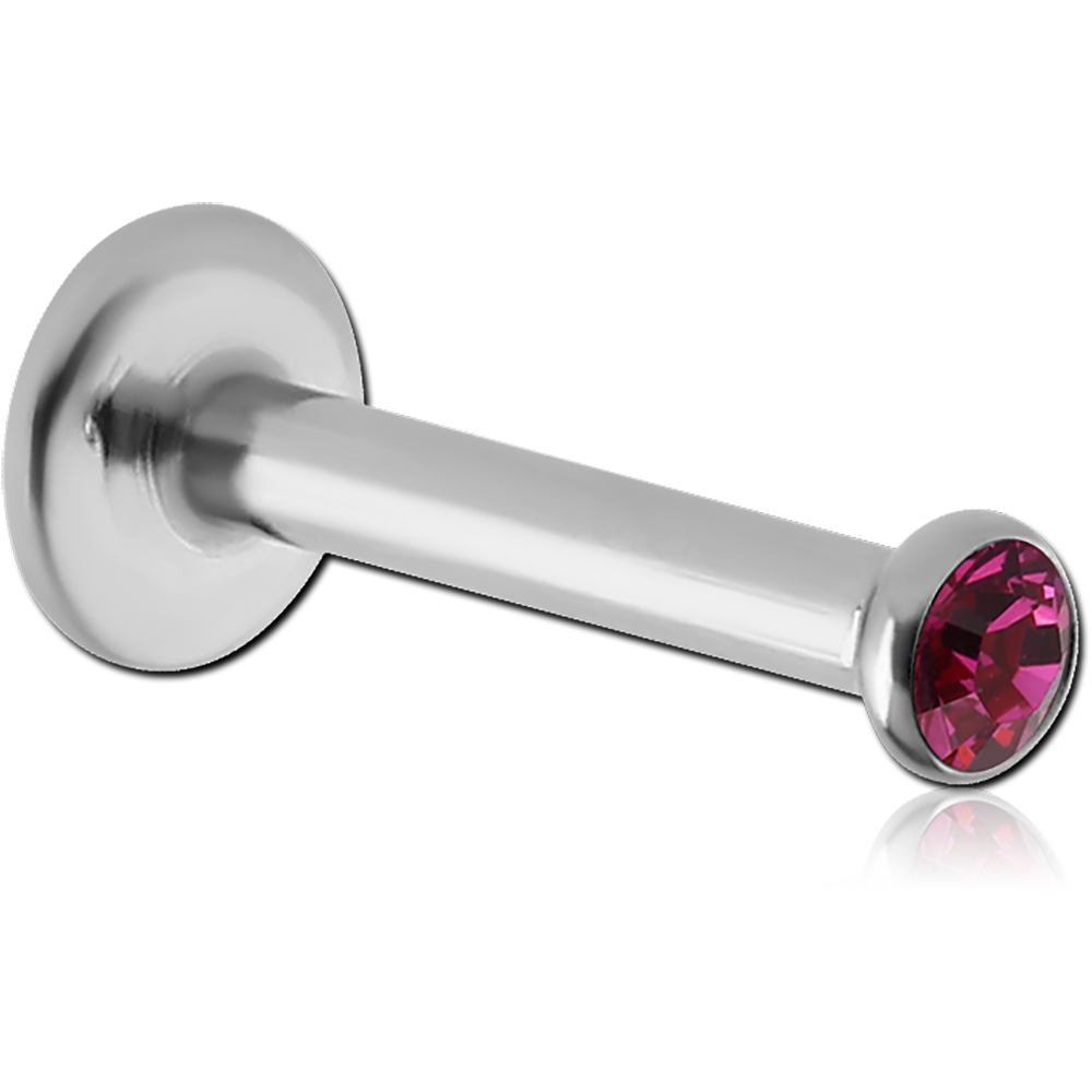 14G SURGICAL STEEL INTERNALLY THREADED JEWELED LABRET - 3MM