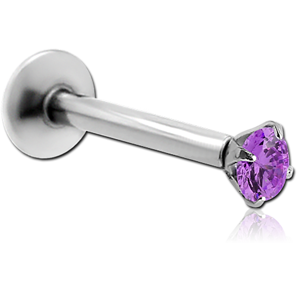 16G SURGICAL STEEL INTERNALLY THREADED JEWELED LABRET - 2MM PRONG