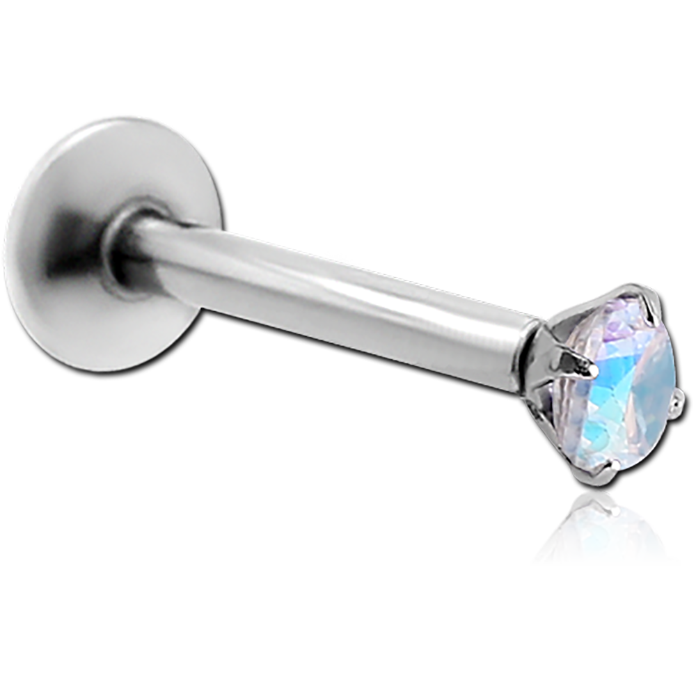 16G SURGICAL STEEL INTERNALLY THREADED JEWELED LABRET - 2MM PRONG