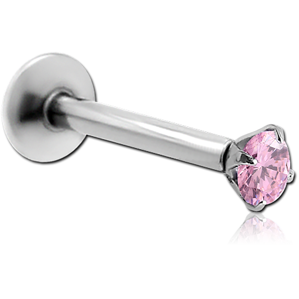 16G SURGICAL STEEL INTERNALLY THREADED JEWELED LABRET - 2MM PRONG