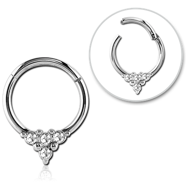 16G SURGICAL STEEL HINGED SEGMENT RING - JEWELED POINT