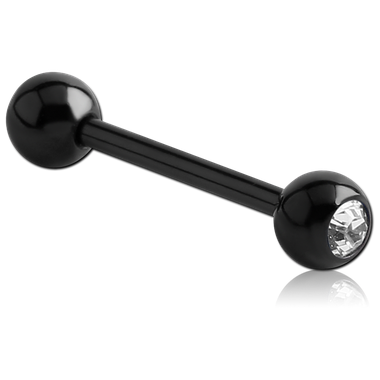 14G BLACK PVD COATED SURGICAL STEEL JEWELED BARBELL